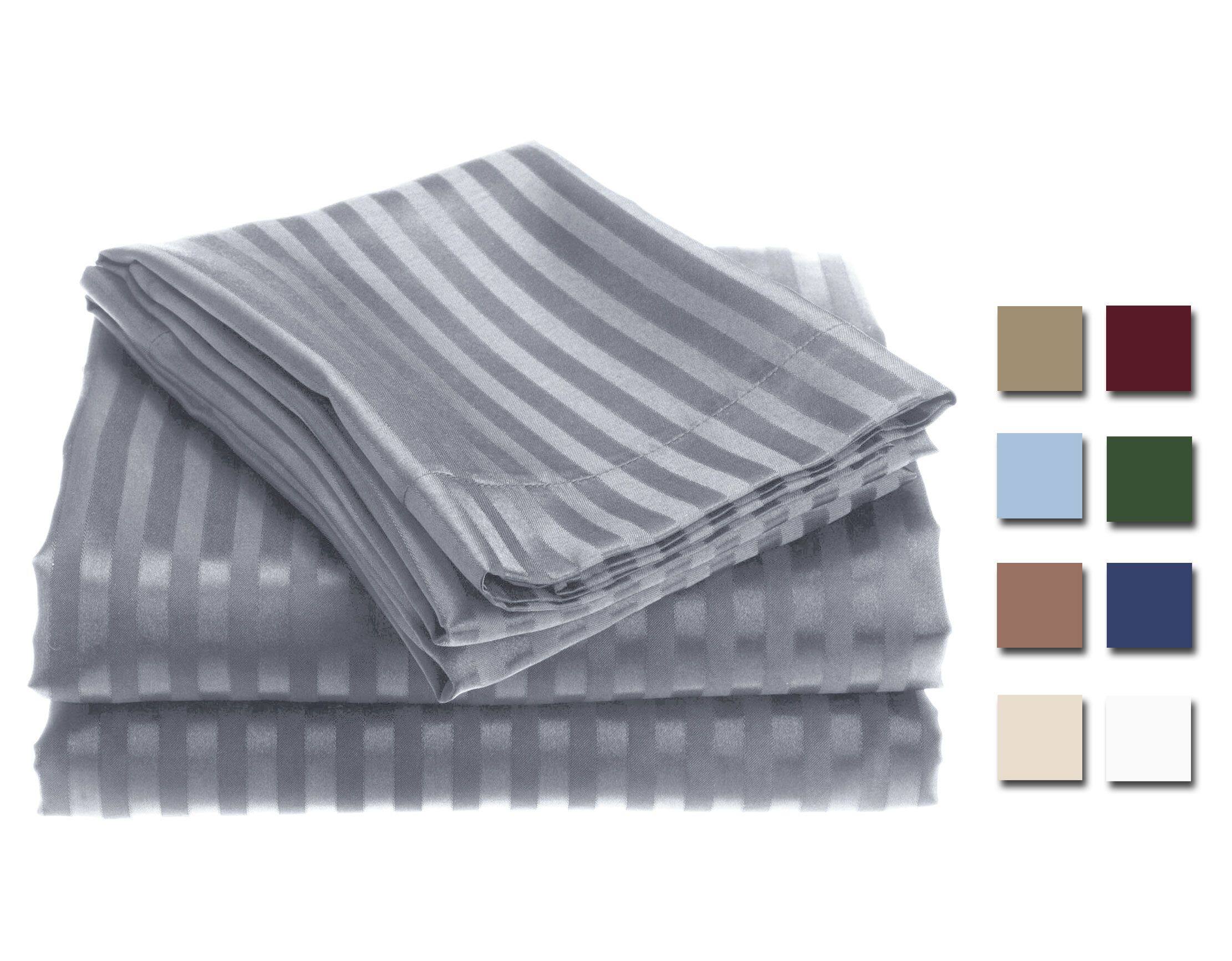 Angle. Plazatex - 1800 Series Embossed Striped Wrinkle Resistant Sheet 4pc Set Full - Grey - Grey.