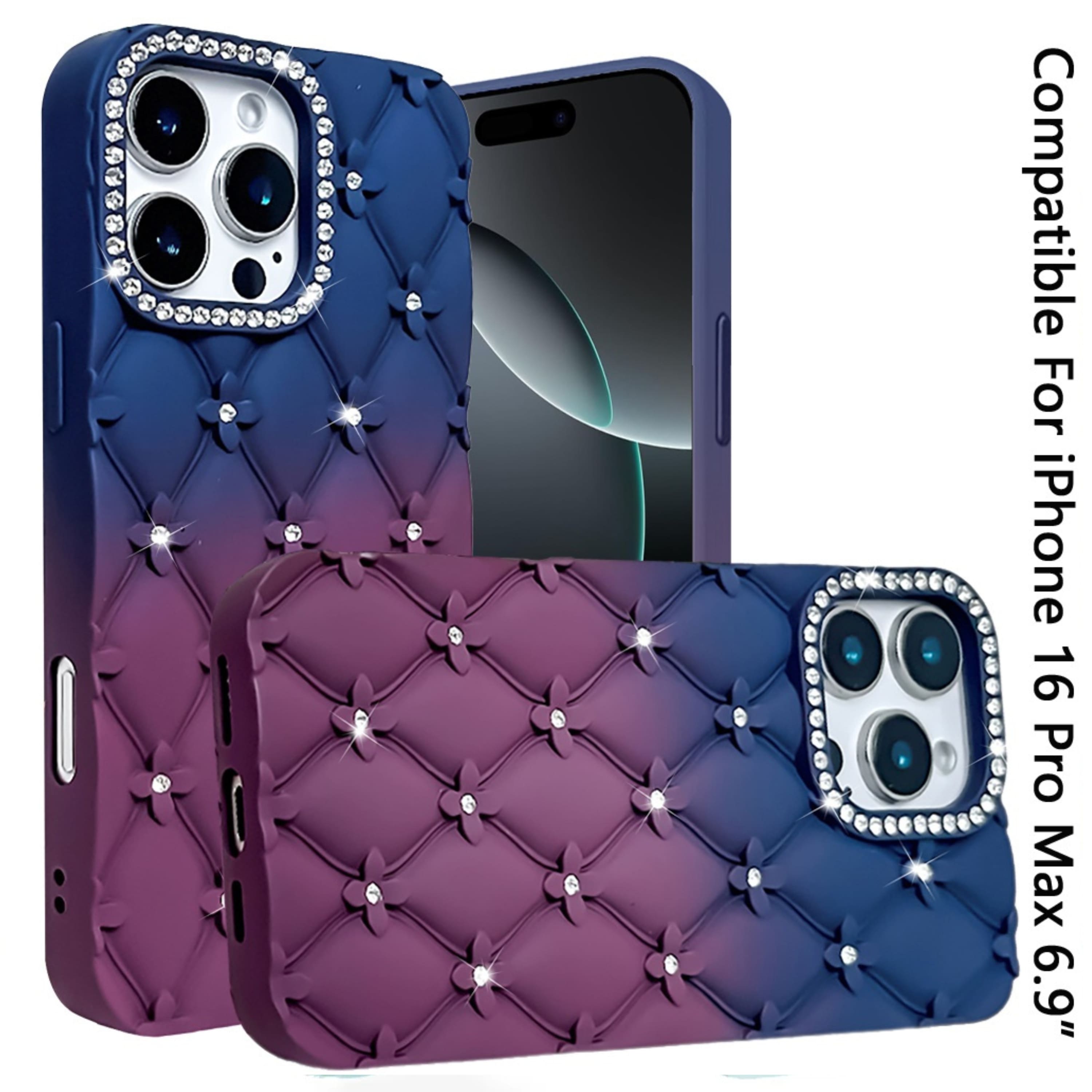 Kitcheniva - Bling Diamond Pattern Padded Case With Tempered Glass For iPhone 16 Pro Max - Dark Blue price history on PriceWatchPro