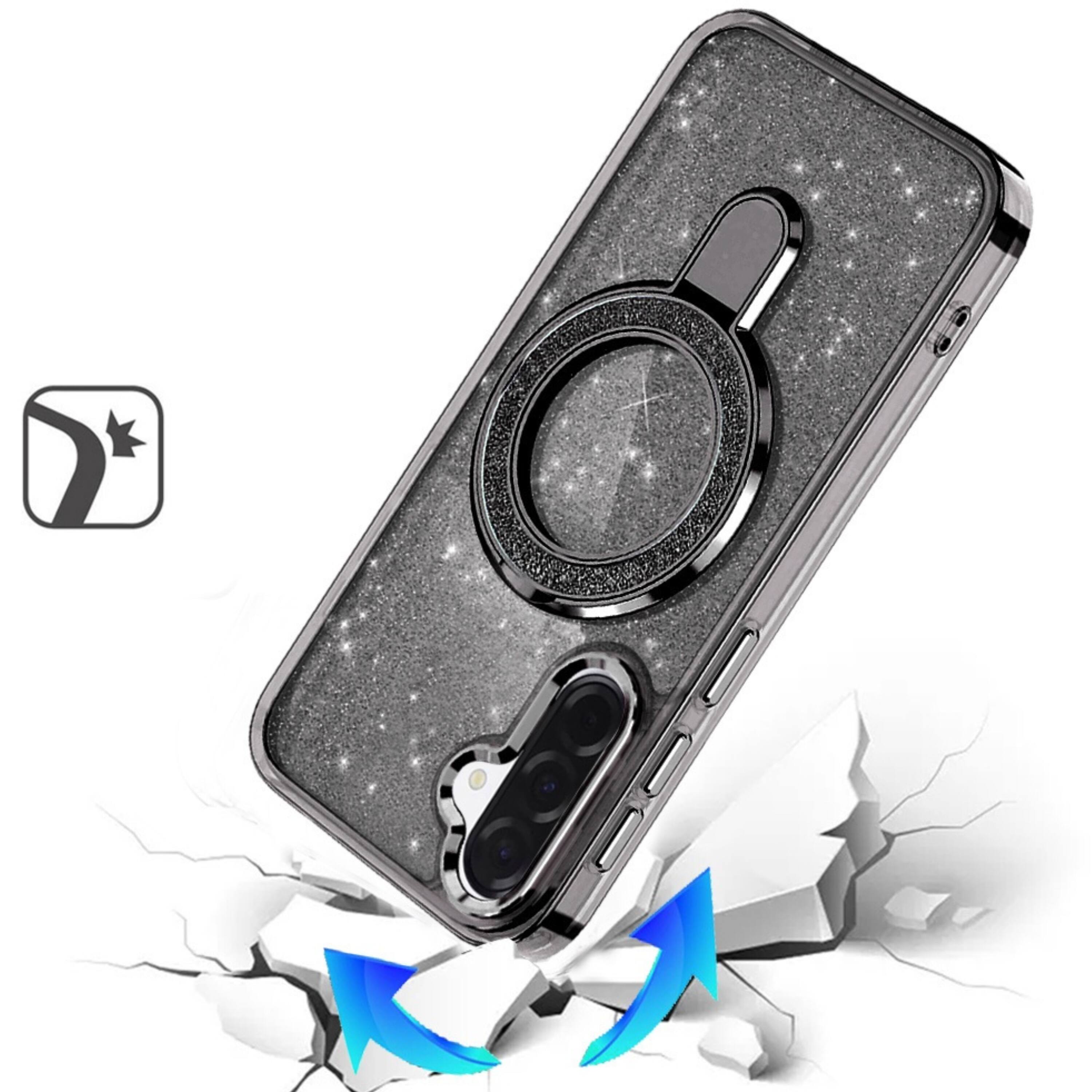 Angle. Kitcheniva - Full Glitter Magnetic Circle Case With Tempered Glass For Samsung A27 5G Orange - Orange.