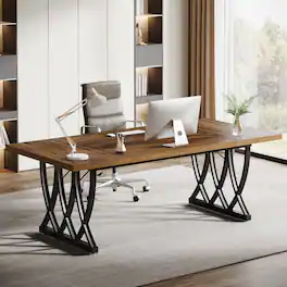 Tribesigns - Office Executive Desk with Engineered Wood Construction, Metal Frame, for Computer Work and Writing in Home Offices - Brown