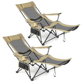Gymax - Camping Lounge Chair Adjustable Reclining Lounge Chair w/ Removable Footrest - Khaki