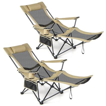 Front. Gymax - Gymax Camping Lounge Chair Adjustable Reclining Lounge Chair w/ Removable Footrest Khaki - Khaki.