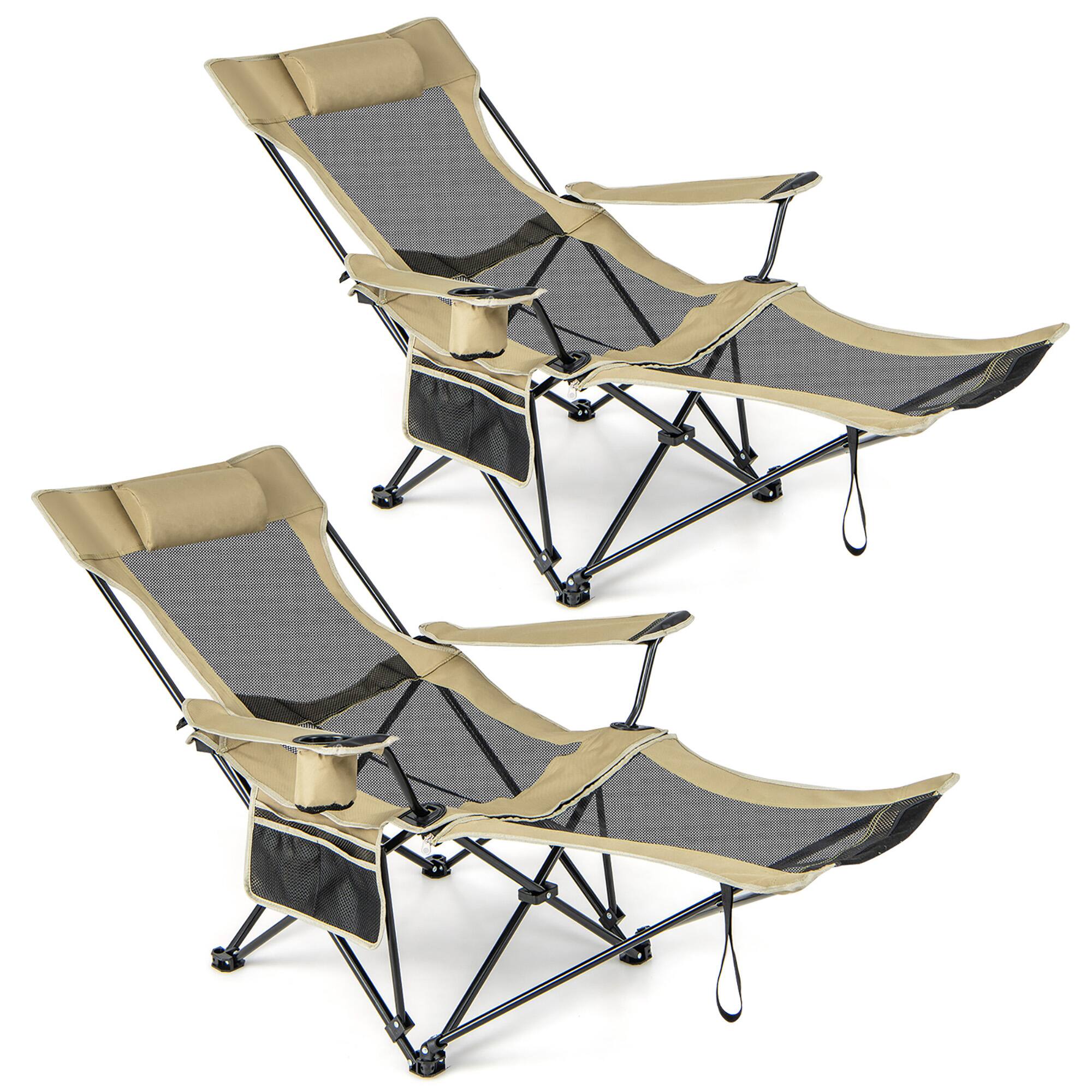 Front. Gymax - Gymax Camping Lounge Chair Adjustable Reclining Lounge Chair w/ Removable Footrest Khaki - Khaki.