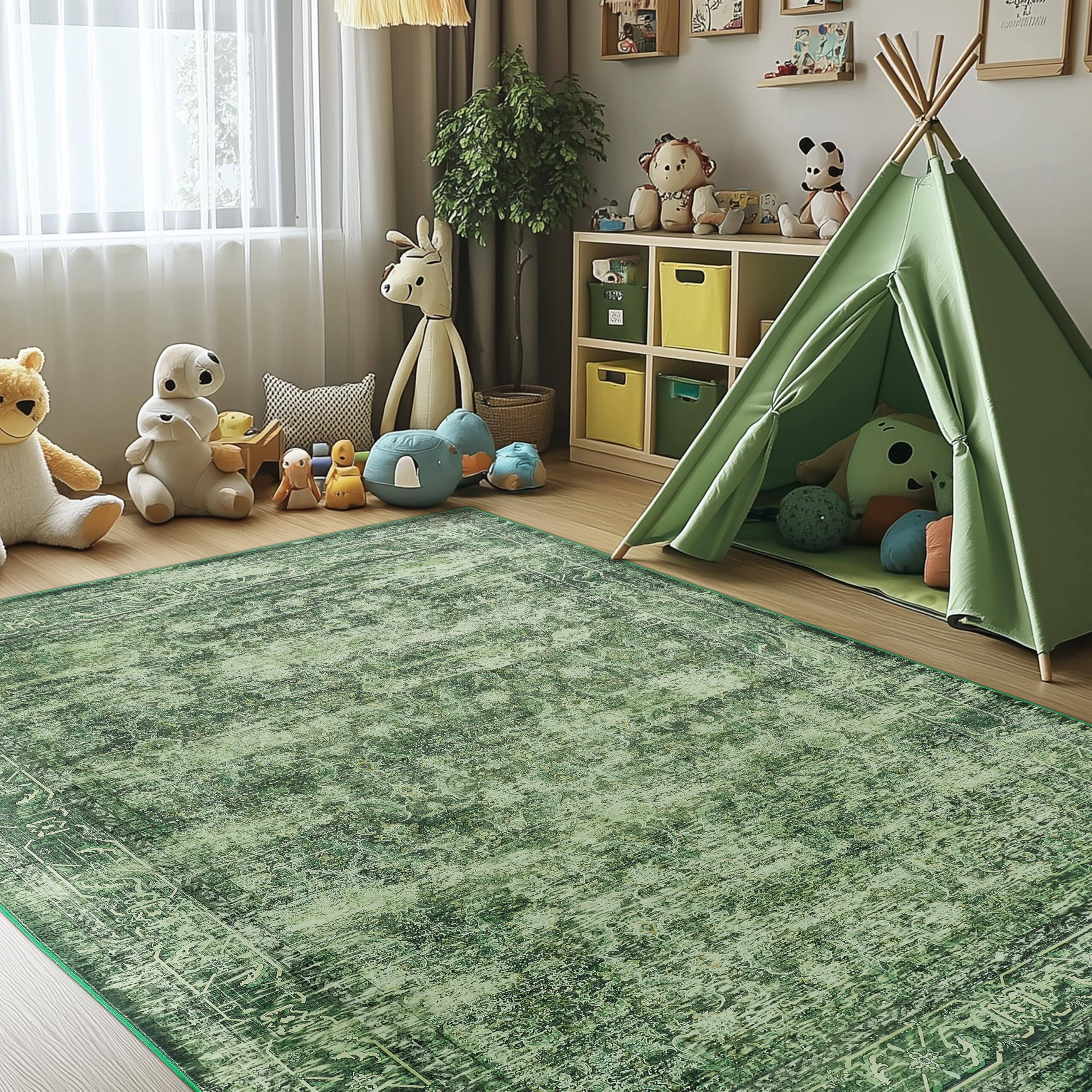 Alt View 1. Fabibe - 5X7 GREEN Machine Washable Indoor AREA BOHO INDOOR MACHINE WASHABLE, NON-SLIP, LOW PILE FOR LIVING ROOM, BEDROOM, - Light Pink 4' x 6' (Rectangular).