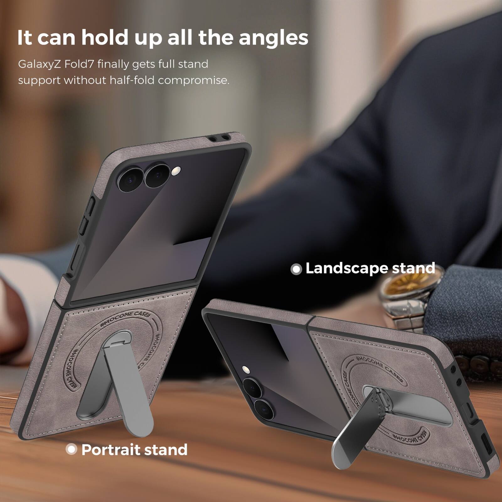 It can hold up all the angles

GalaxyZ Fold7 finally gets full stand support without half-fold compromise.

- Landscape stand
- Portrait stand