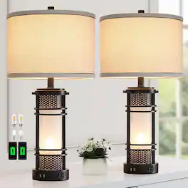 The Best Inks - Bronze Table Lamp Night Light Vintage USB smart Glass Farmhouse Lamps Living Room Rustic Bedroom Nightstand - Black