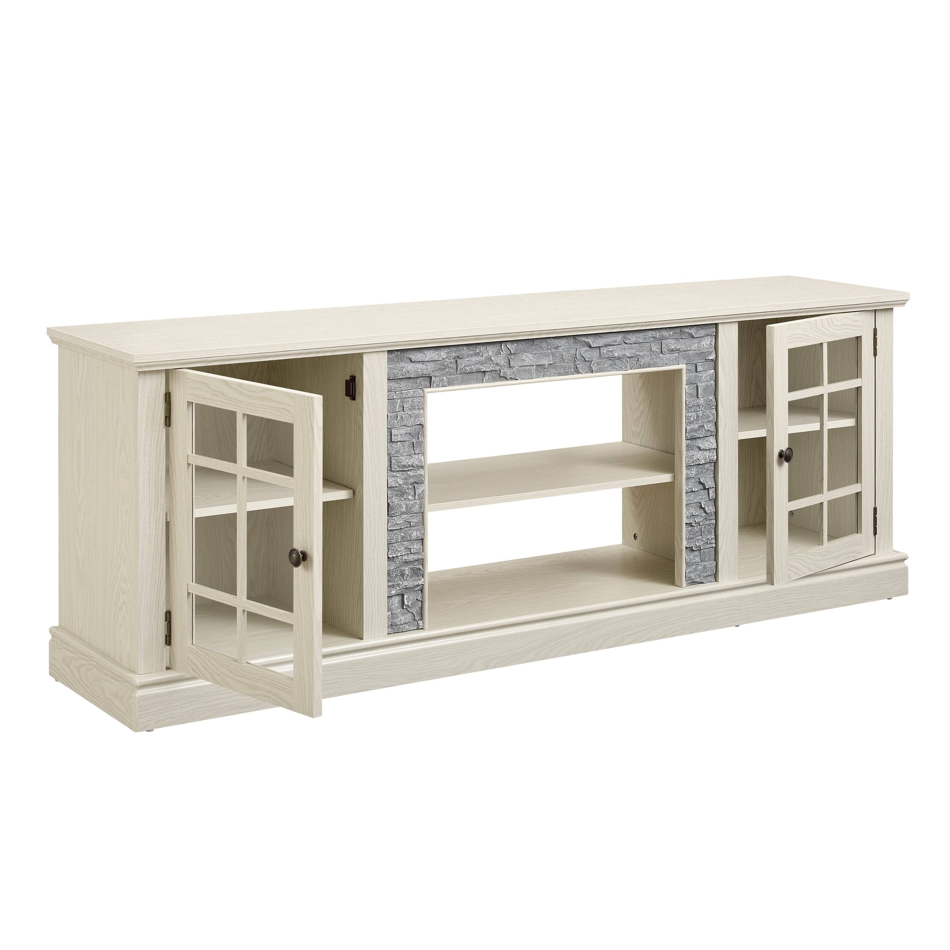 Left. Whisen - 70" Modern Faux Stone Media Console Tabletop TV Stand with 2-Door Storage Entertainment Center - White.