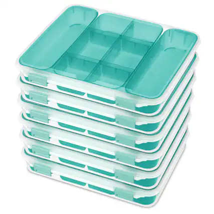 Front. Sterilite - Sterilite Divided Case Stackable Plastic Small Storage Lidded Container, 6 Pack.
