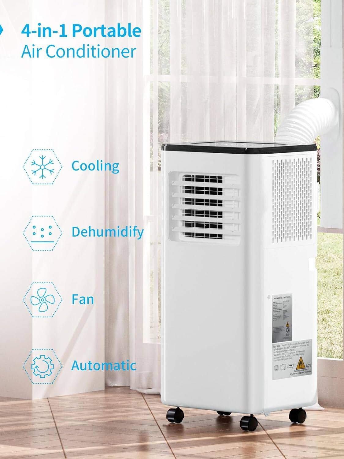 4-in-1 Portable Air Conditioner

- Cooling
- Dehumidify
- Fan
- Automatic