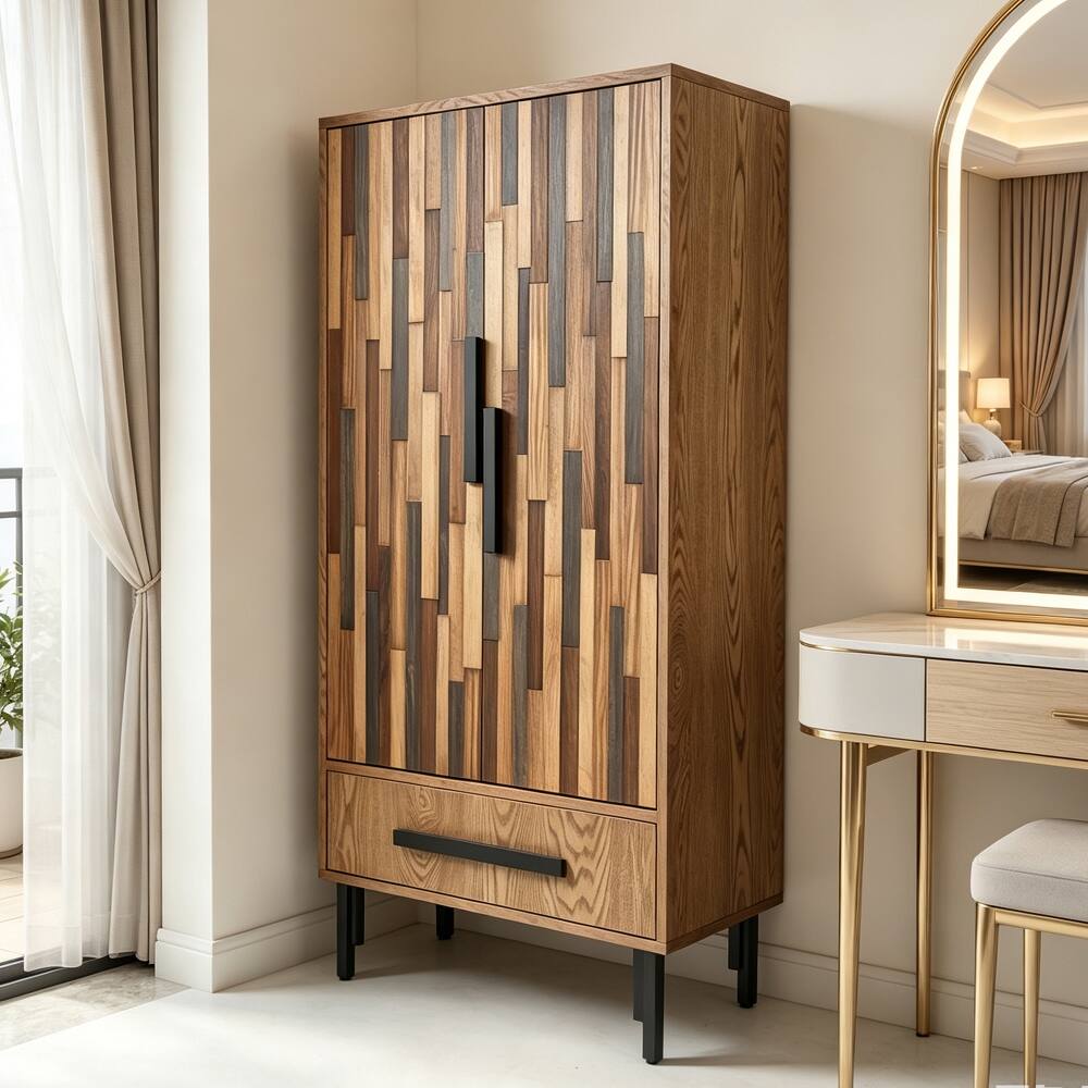 Front. Loheer - Loheer Tall Storage Cabinet with Drawer Wood Accent Sideboard for Living Room Hallway Freestanding Two Door Furniture - Ash Wood Grain.