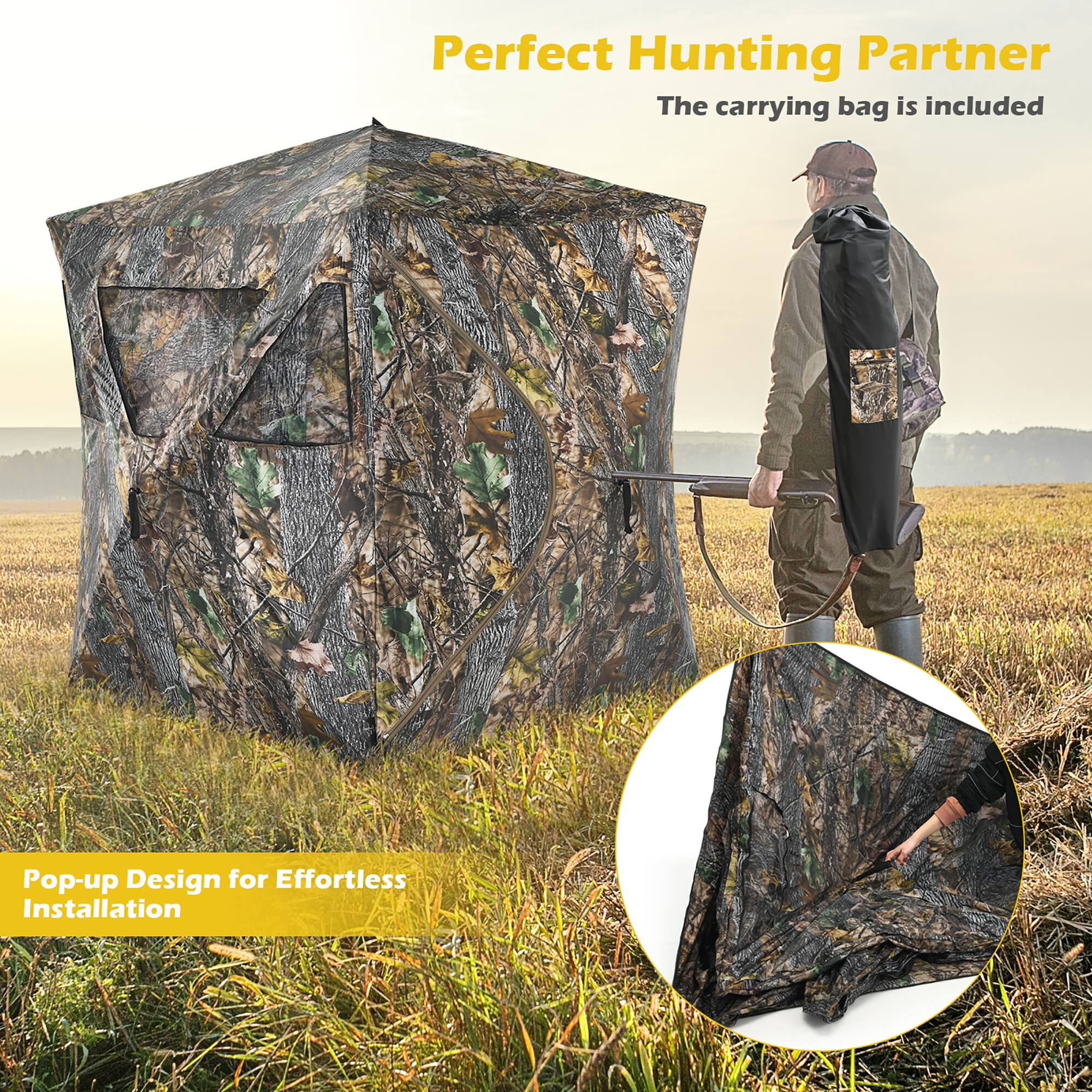 Perfect Hunting Partner  
The carrying bag is included  

Pop-up Design for Effortless Installation