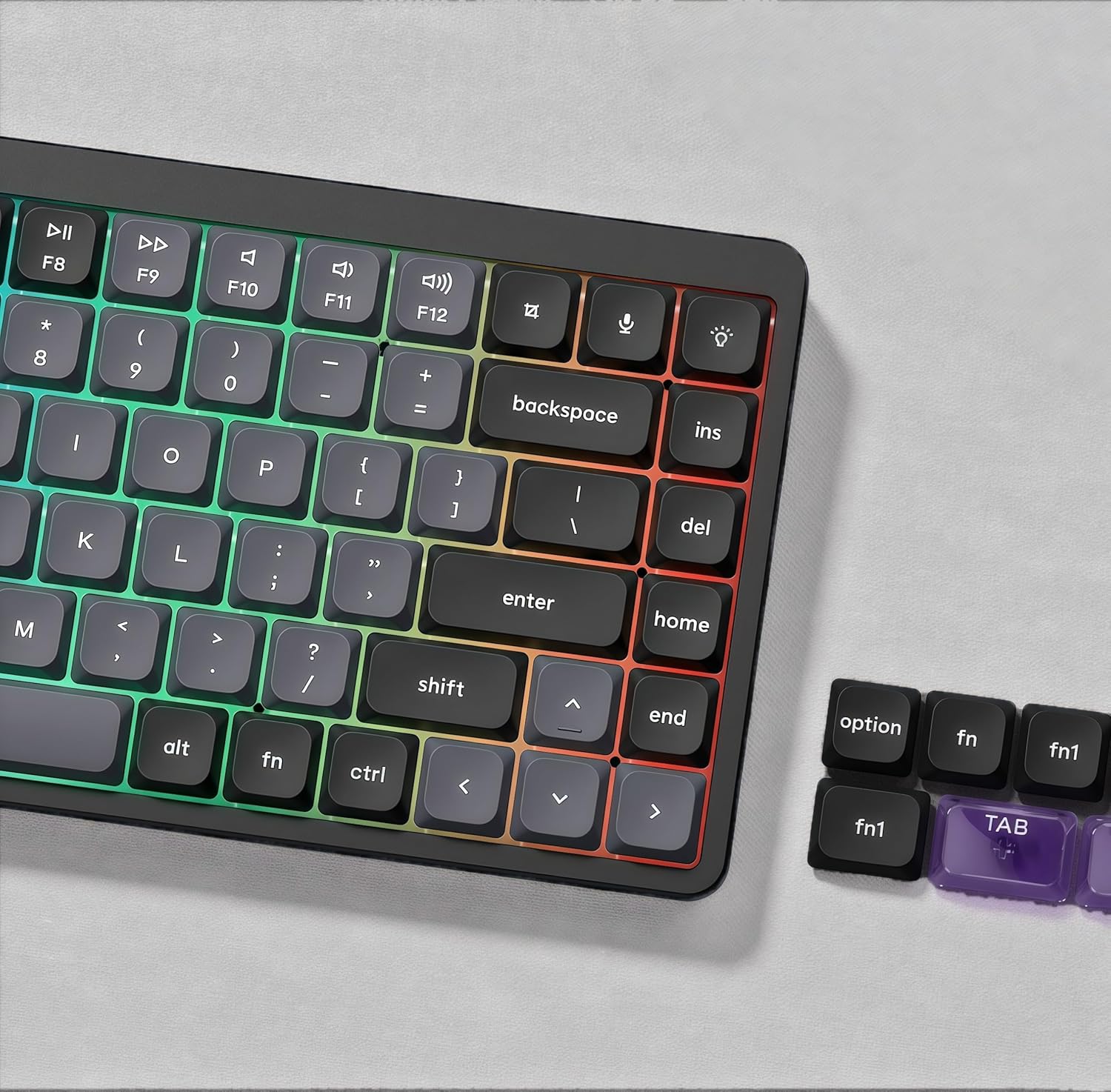 DII F8 * 8 I K M DD F9 ( 9 O L < 7 alt F10 ) 0 P : ; > a fn F11 - - { [ " 3 ? / ctrl )) F12 1 + = backspace ins } I ] I del enter home shift end < option fn1 fn fn1 TAB