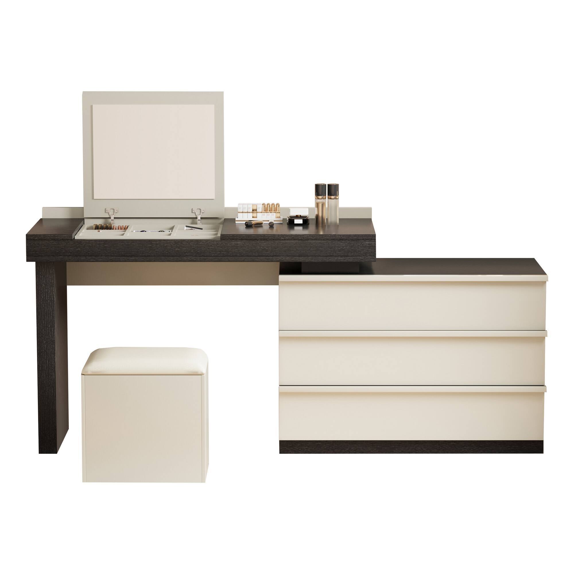 Alt View 5. luck idea - 47.12" Extendable Dressing Table with Vanity Stool, Mirror and Three Storage Drawers - Black.