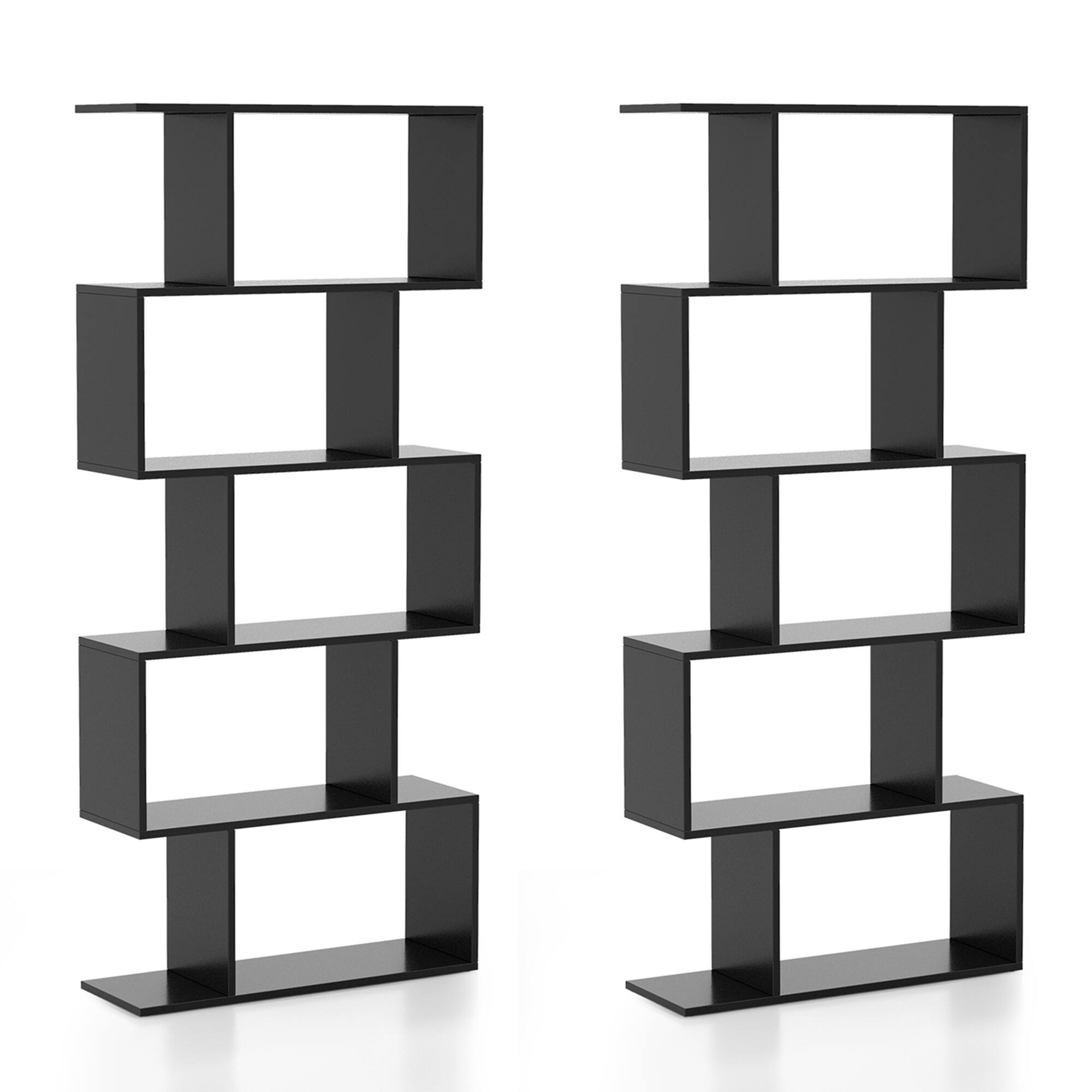Alt View 9. Costway - Costway 2 PCS 5-Tier Bookshelf Geometric S-Shaped Bookcase Room Divider Storage Display - Black.