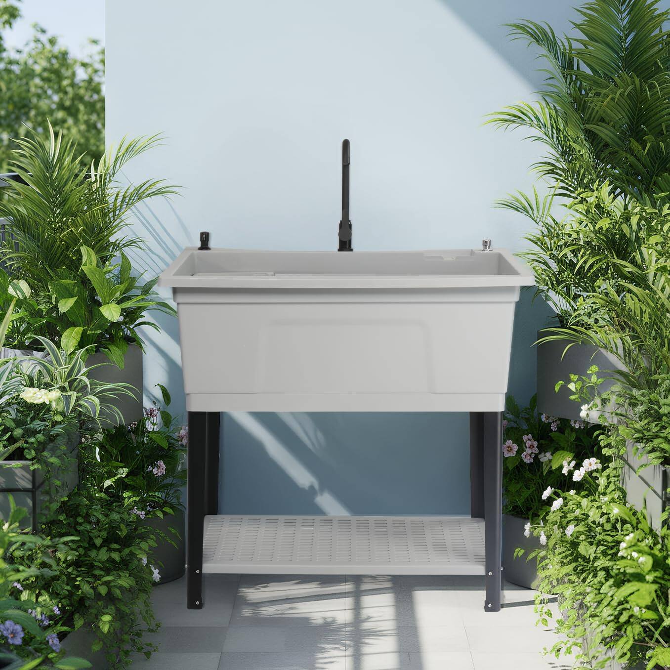 Alt View 5. Winado - 37-Gallon Freestanding Utility Sink 36" Heightened Basin with Faucet for Home, Laundry, Garage, Outdoor Garden, Pet Wash - Gray.