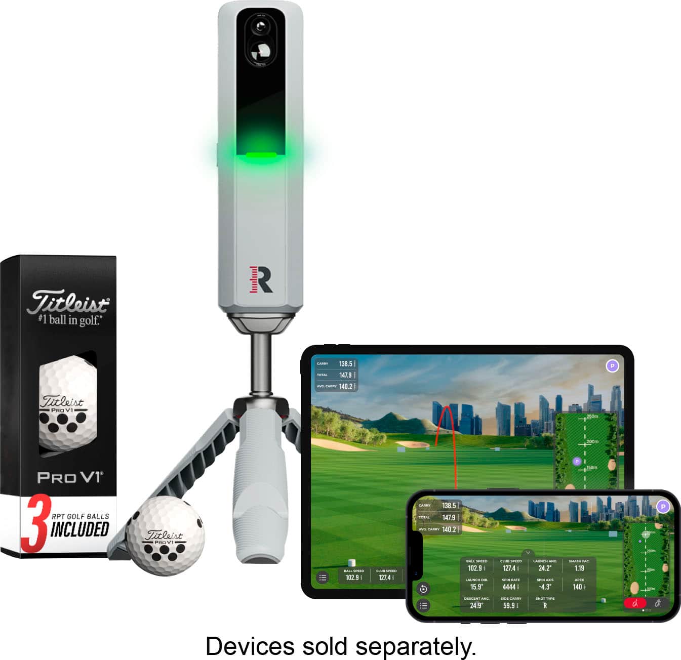 Titleist
#1 ball in golf.
PRO V1
3 RPT GOLF BALLS INCLUDED
Devices sold separately.