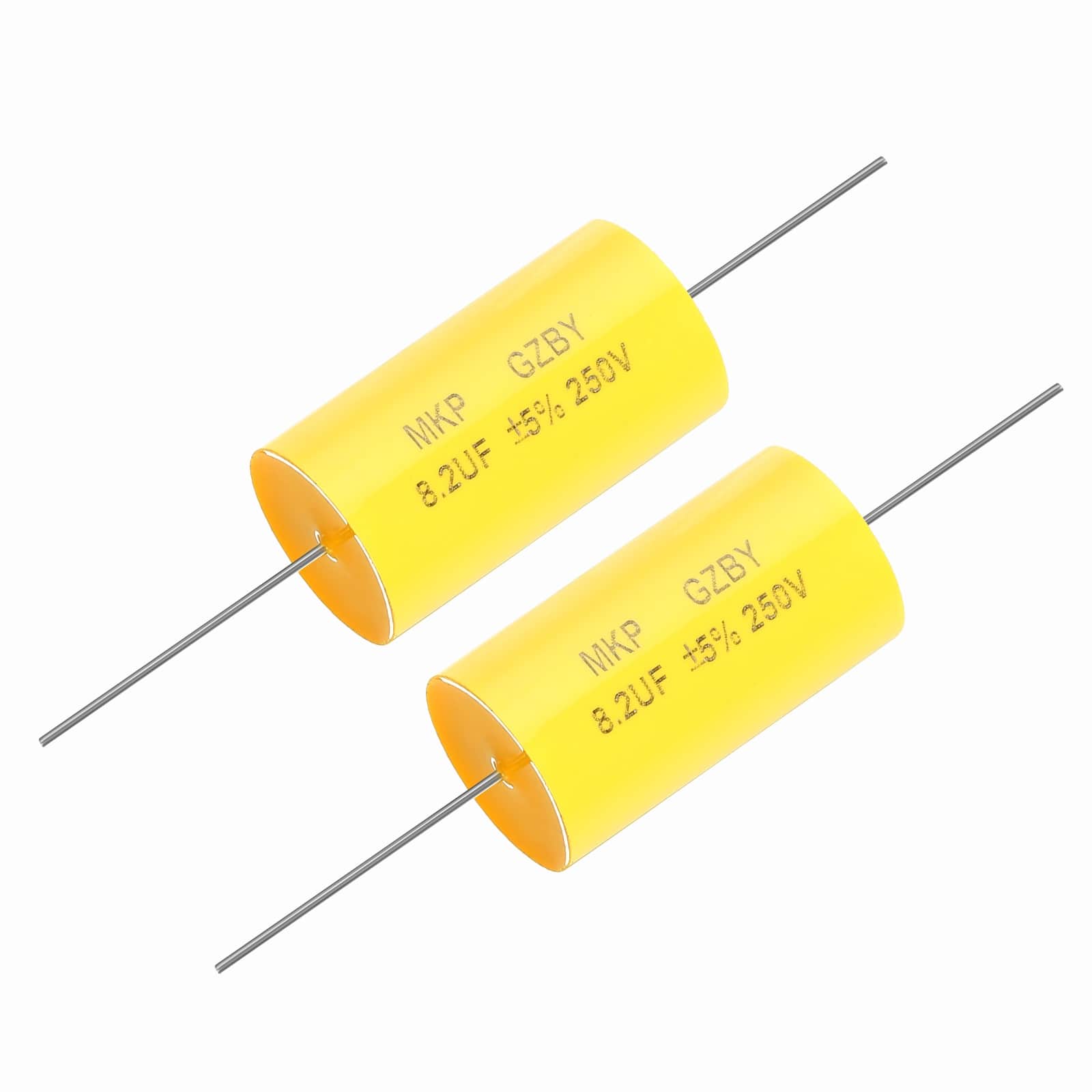 Unique Bargains - 2pcs 8.2uf Frequency Divider Capacitor, 250V Axial Audio Speaker Crossover MKP Film Capacitor - Yellow