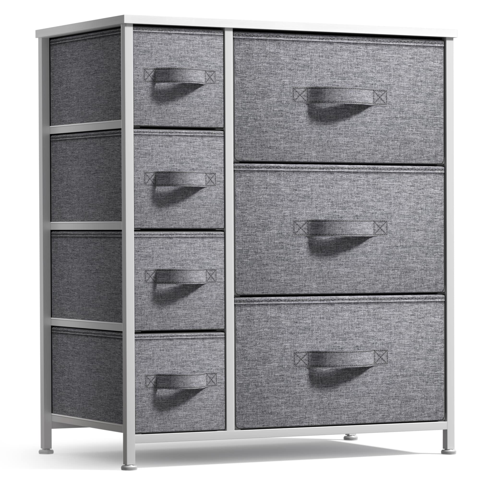 Sorbus - Dresser with 7 Drawers - Storage Chest Organizer with Steel Frame, Wood Top, Handles, Fabric Bins - White Gray