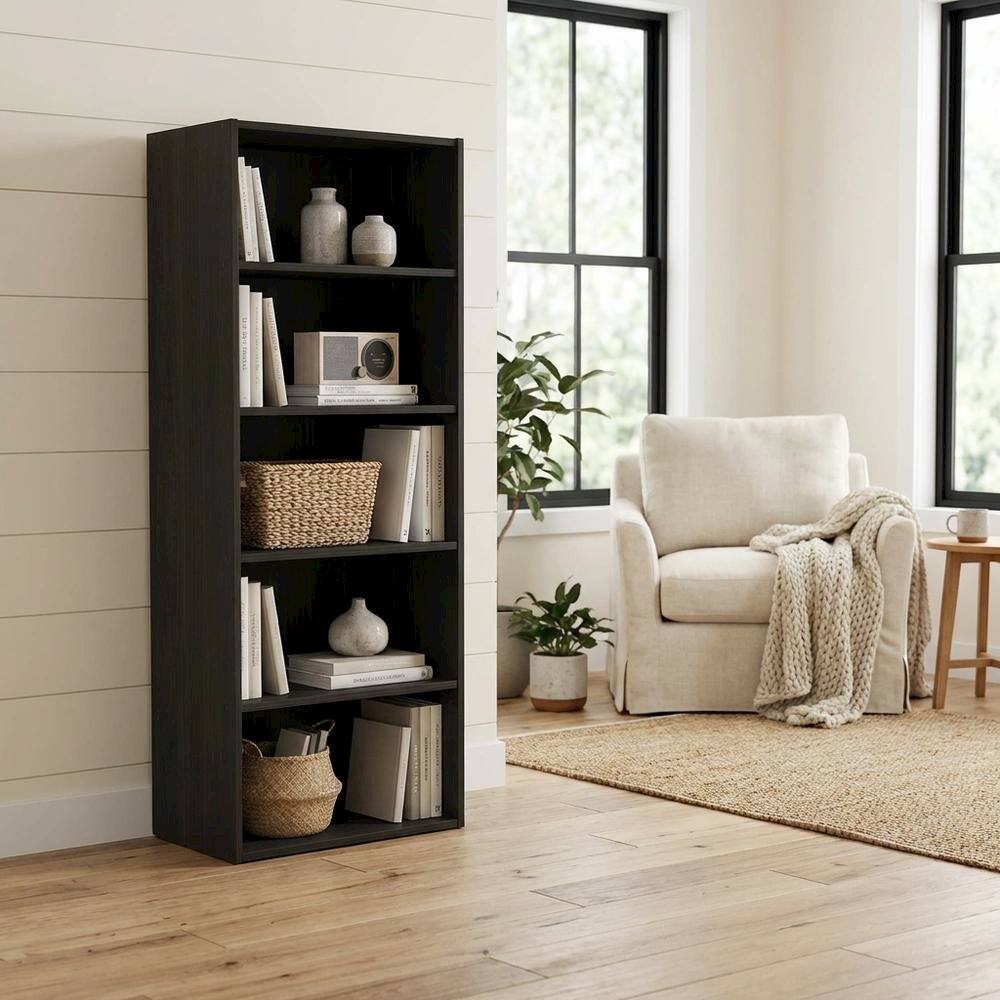Left. FurniFact - Wooden bookcase with open shelving and sturdy construction - Espresso.