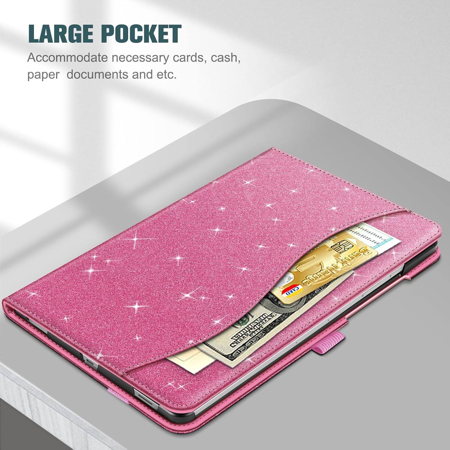 LARGE POCKET  
Accommodate necessary cards, cash, paper documents and etc.
