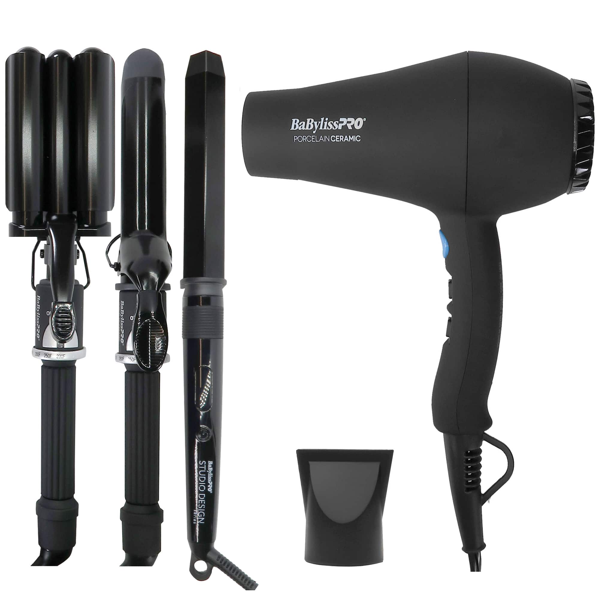 Babyliss - Pro Porcelain Ceramic Gift Box Dryer,Waver,Curling Iron + 1¼" Crimpcurl - Black
