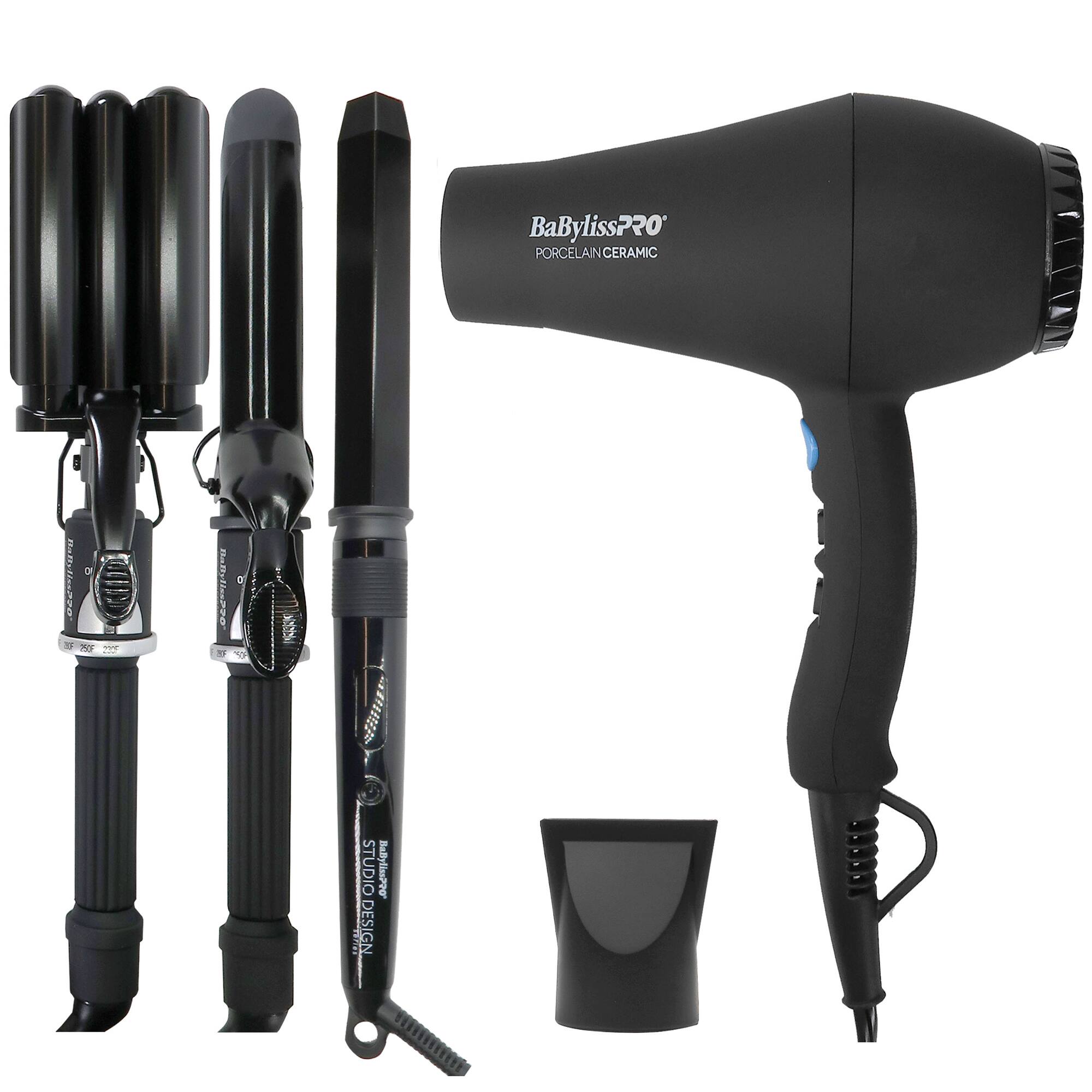 Babyliss - Pro Porcelain Ceramic Gift Box Dryer,Waver,Curling Iron + 1¼" Crimpcurl - Black