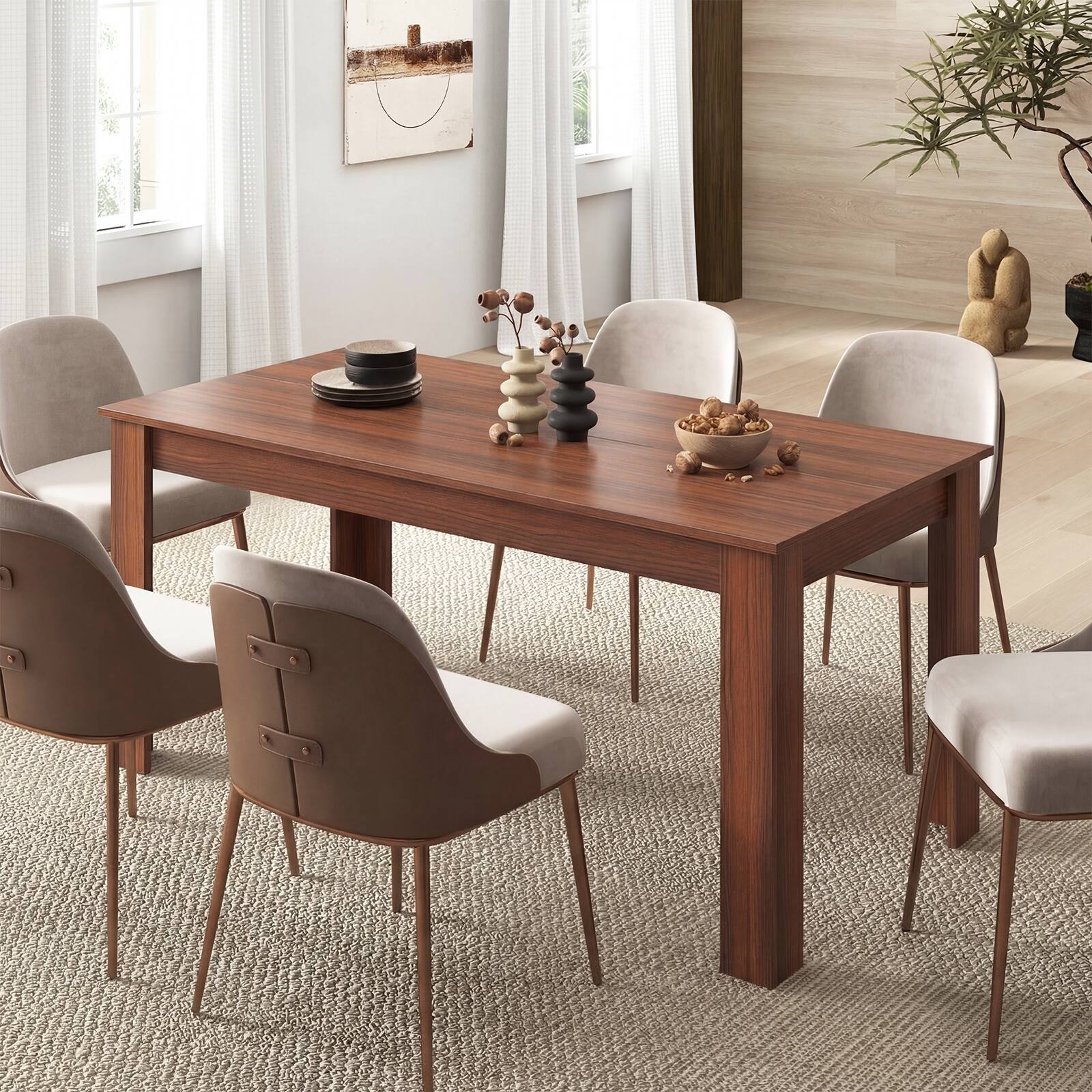 Alt View 3. Costway - Costway 63" Dining Table Rectangular Modern Kitchen Table For 6 People Home Furniture - Walnut.