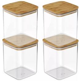 OU - Airtight Food Storage Container Set 8pc (set of 4) Plastic Container with Leak Proof Bamboo Lid - Clear