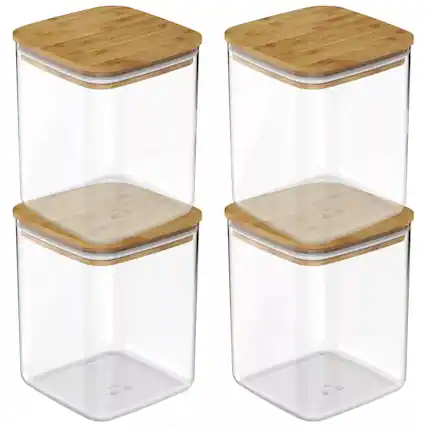 Front. OU - OU Airtight Food Storage Container Set 8pc (set of 4) Plastic Container with Leak Proof Bamboo Lid - Clear.