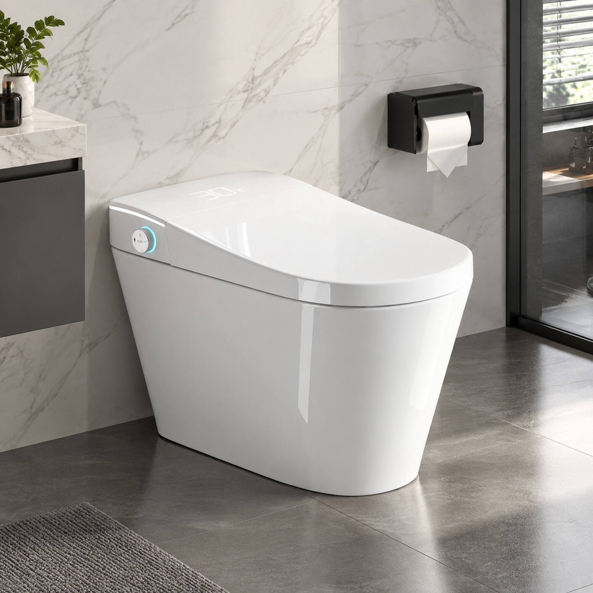 Alt View 1. RYHNUYNE - Unique One Piece Smart Bidet Toilet, Auto Open Close Seat Warm Water Dryer For Modern Bathroom In Bright White - White.