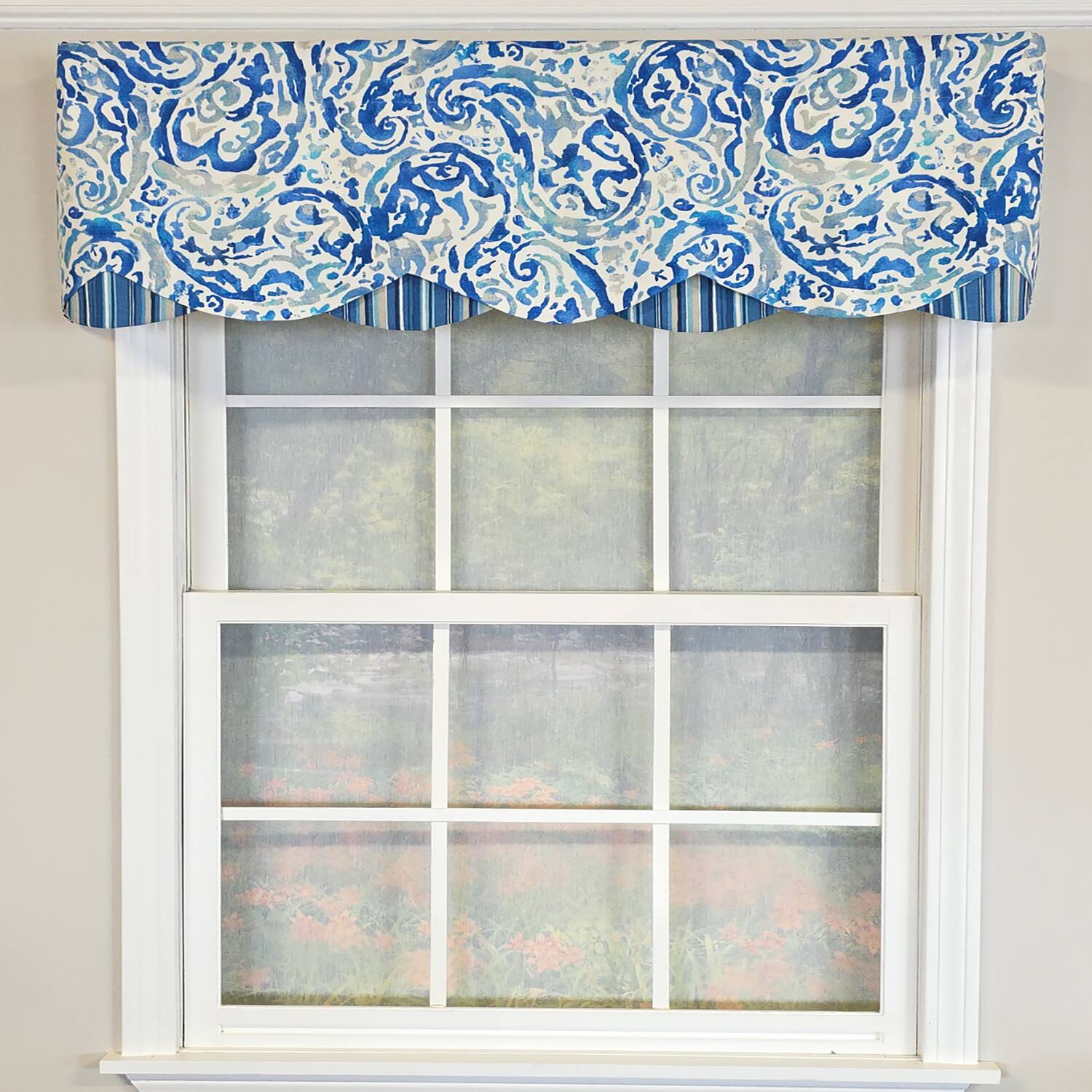 Angle. RLF Home - RLF Home 100% Cotton Mystify Petticoat  Fully lined Windows Rod Pocket Valance 50" x 15"  Blue - Blue.
