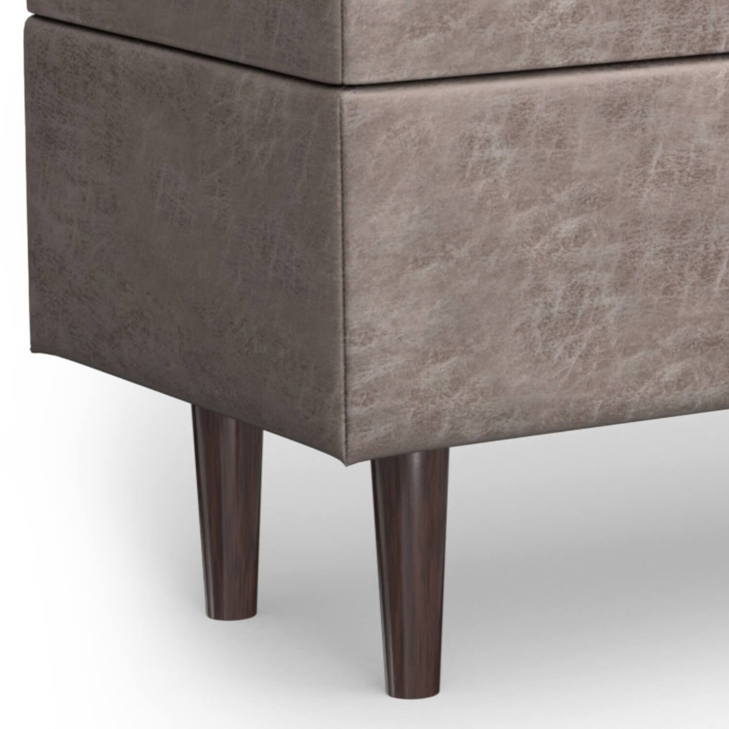 Alt View 6. Simpli Home - Shay 48 inch Wide Mid Century Modern Rectangle Storage Ottoman in Distressed Grey Taupe Vegan Faux Leather, Assembled - Distressed Grey Taupe.