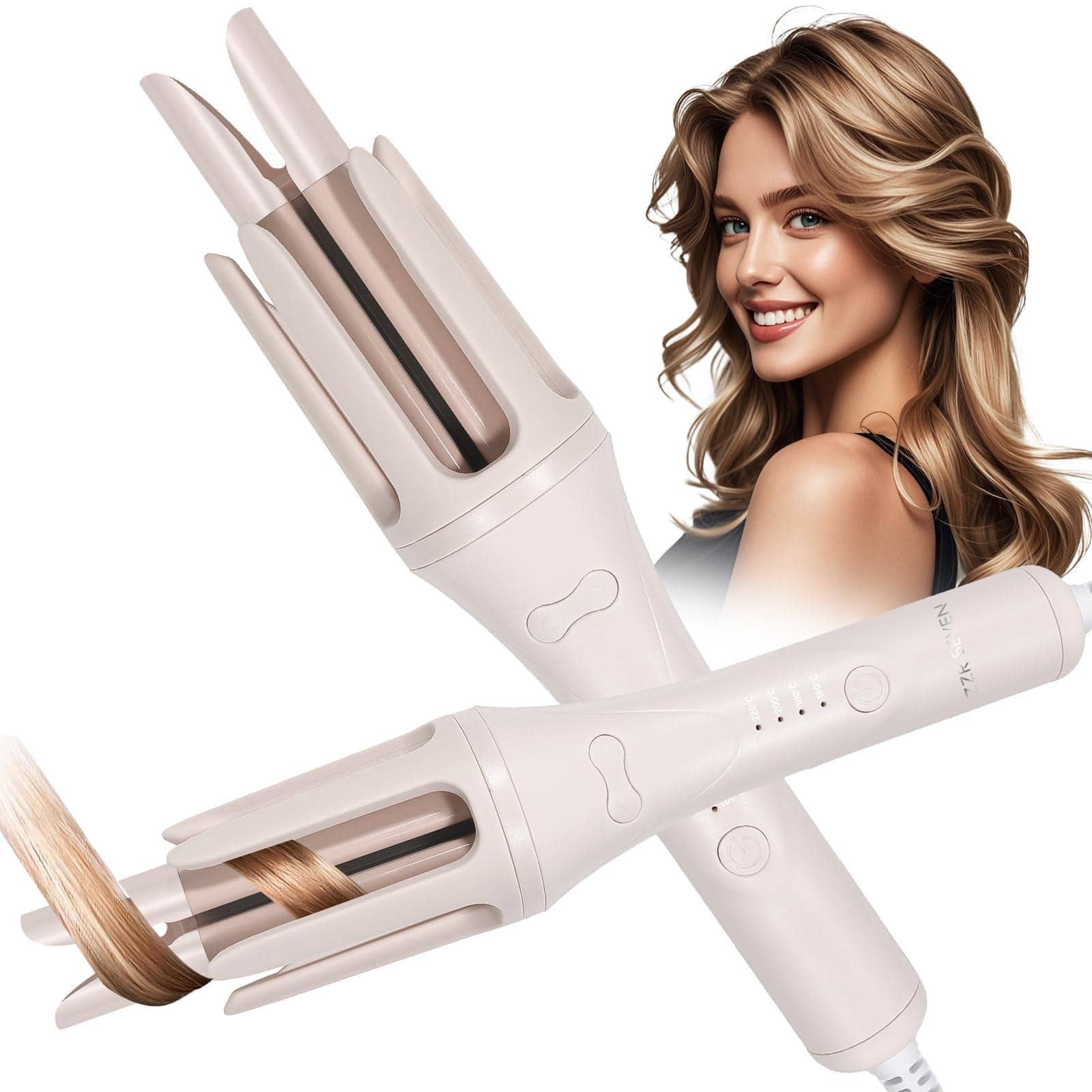 VEGA AUTOMOTIVE - Automatic Curling Iron Hair Curler With 4 Temp Options 10s Fast Heating 2 way Rotation 30 Min Auto Shut of - Khaki
