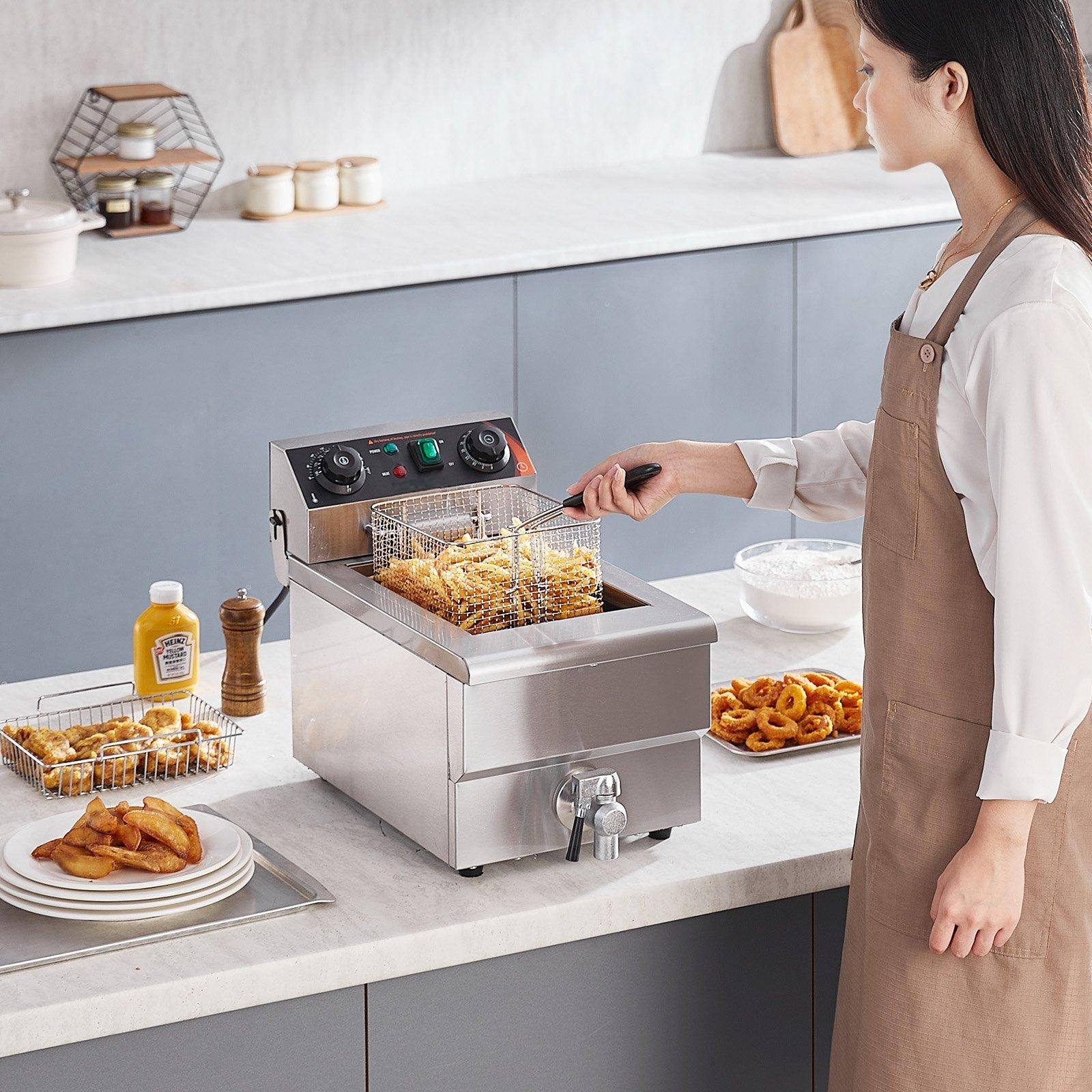 Alt View 1. Glintex - Commercial Deep Fryer 1500W Electric Countertop 11L Stainless Steel Single Tank Fryer with Timer Temperature Control - Silver.
