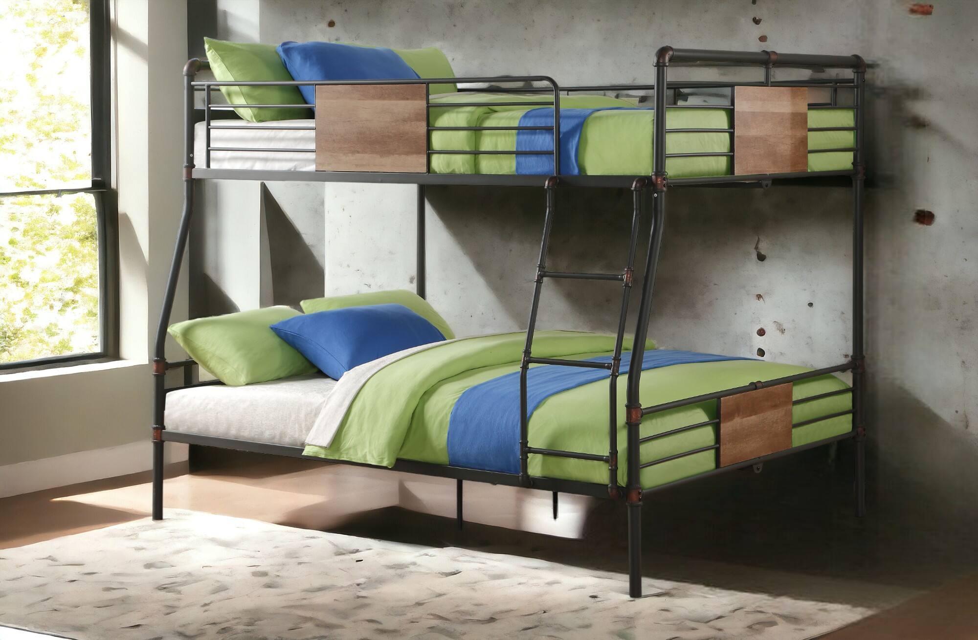 Angle. Tiramisubest - Sandy Black & Dark Bronze Hand-Brushed XL/Queen Bunk Bed - Black.