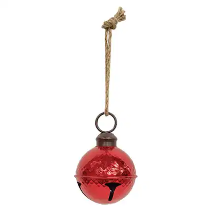 Front. BreeBe - Distressed Metallic Red Diamond Pattern Jingle Bell 5" - Red.