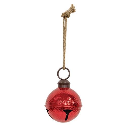 Front. BreeBe - Distressed Metallic Red Diamond Pattern Jingle Bell 5" - Red.