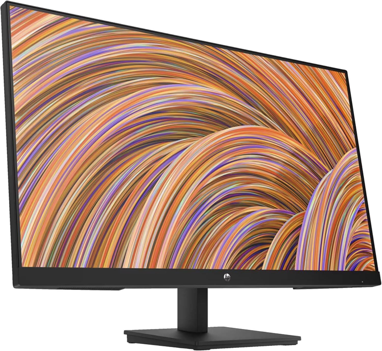 Left. HP - HP V27i G5 27'' FHD IPS Monitor, Anti Glare, Tilt, VGA, HDMI, Black (65P64AA#ABA) w/DKZ Hub & Ergoflexy Single Mount Arm - Black.