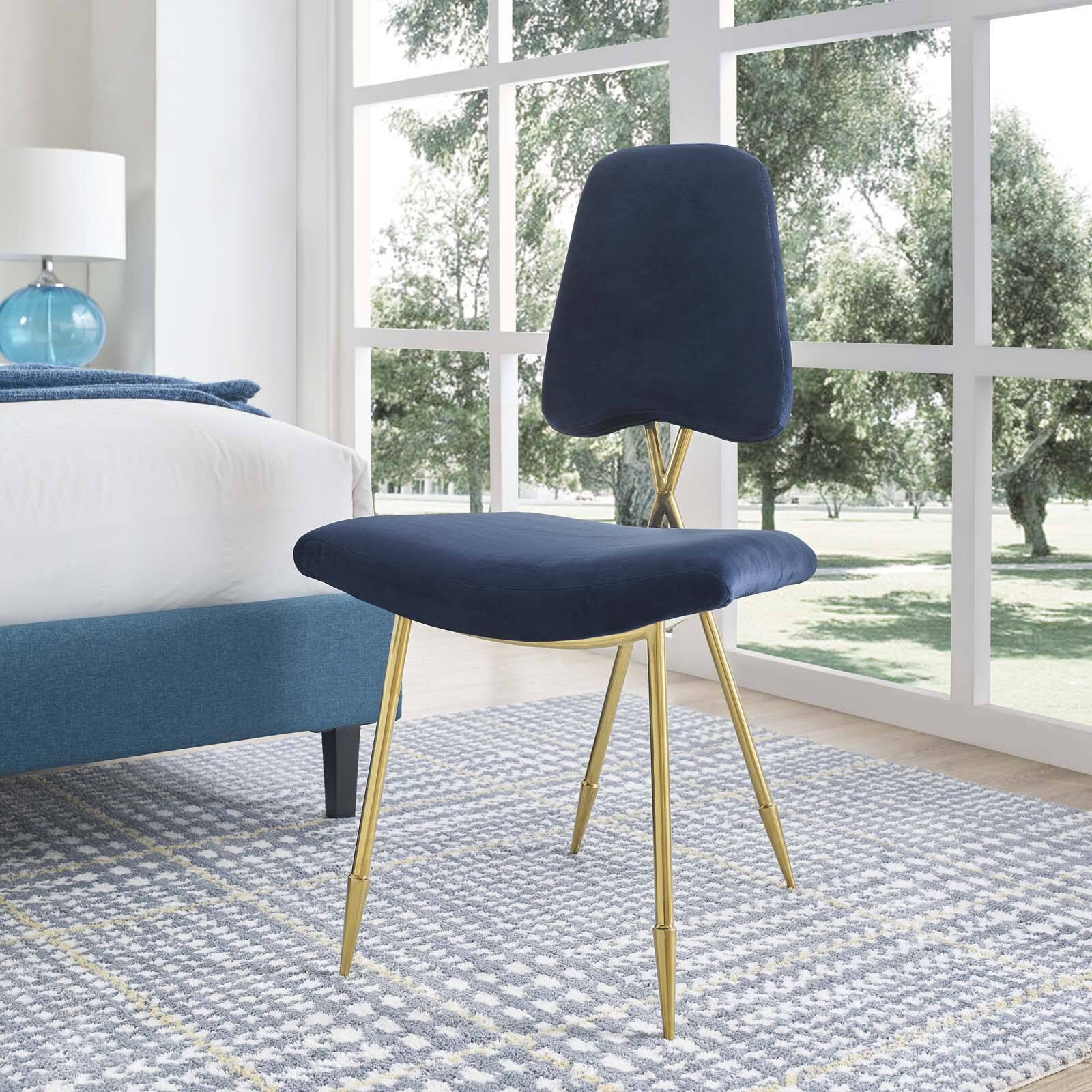 Left. Modway - Ponder Performance Velvet Dining Side Chair by Modway - Navy.