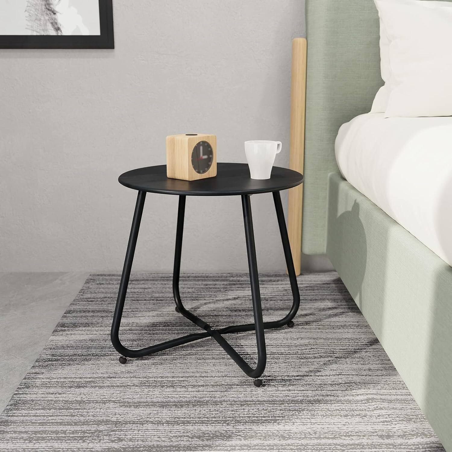 Angle. Yardgrace - 18 Inch Round Patio Outdoor Side Table Adjustable Feet for Balcony Porch Deck Poolside - Black.