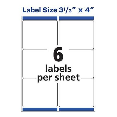 Label Size 3 1/3" x 4"  
6 labels per sheet