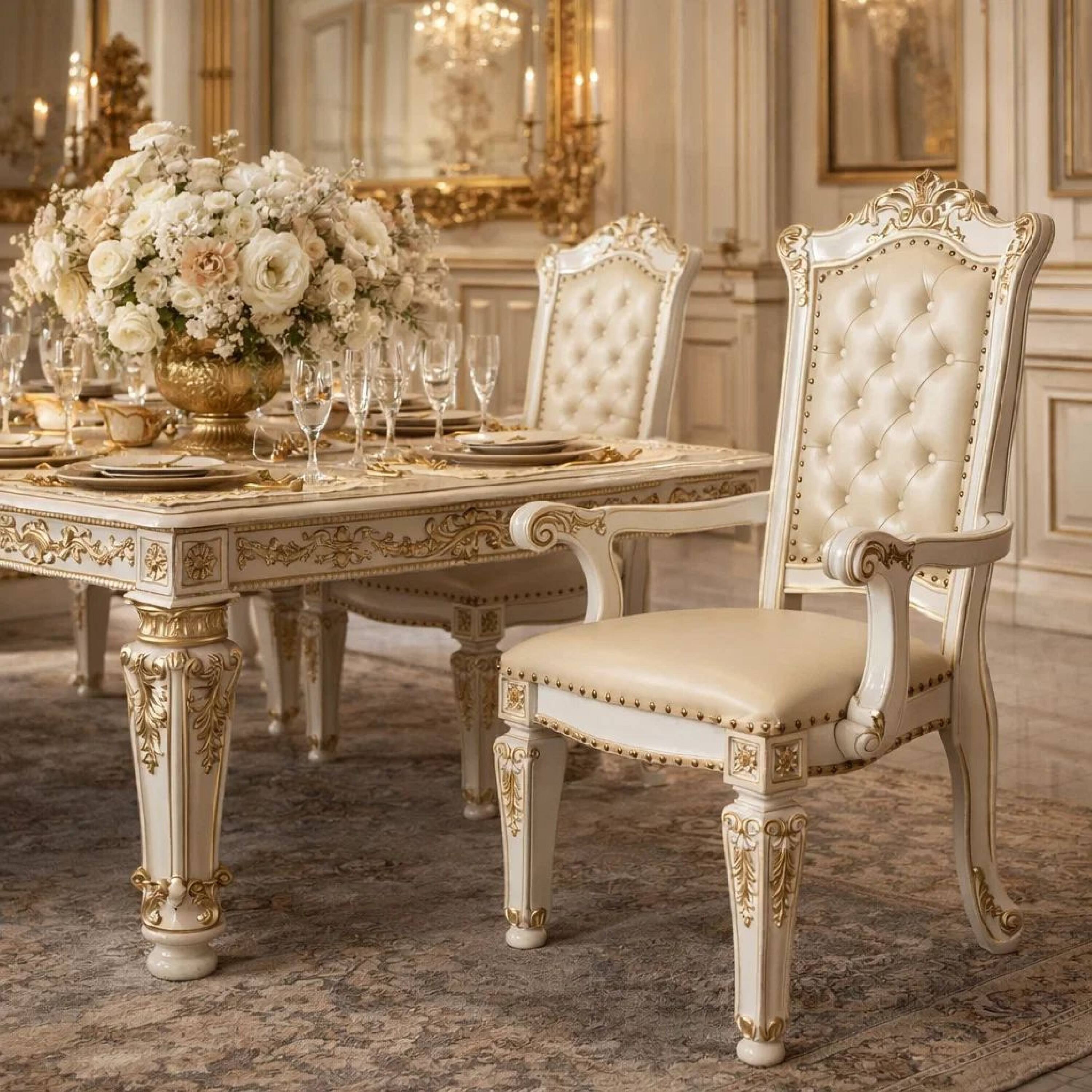 Alt View 6. Manhattan Lane - 27 Inch Classic Vegan Leather Armchair, Button Tufted, Carved - White.