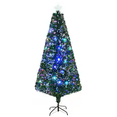 Front. Homcom - 6FT Douglas Fir Prelit Artificial Christmas Tree with 24 Multi-Color LED Lights Fiber Optics and 230 Tips - Green.