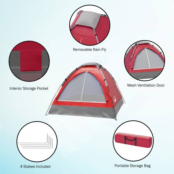 Removable Rain Fly, Interior Storage Pocket, Mesh Ventilation Door, 4 Stakes Included, Portable Storage Bag