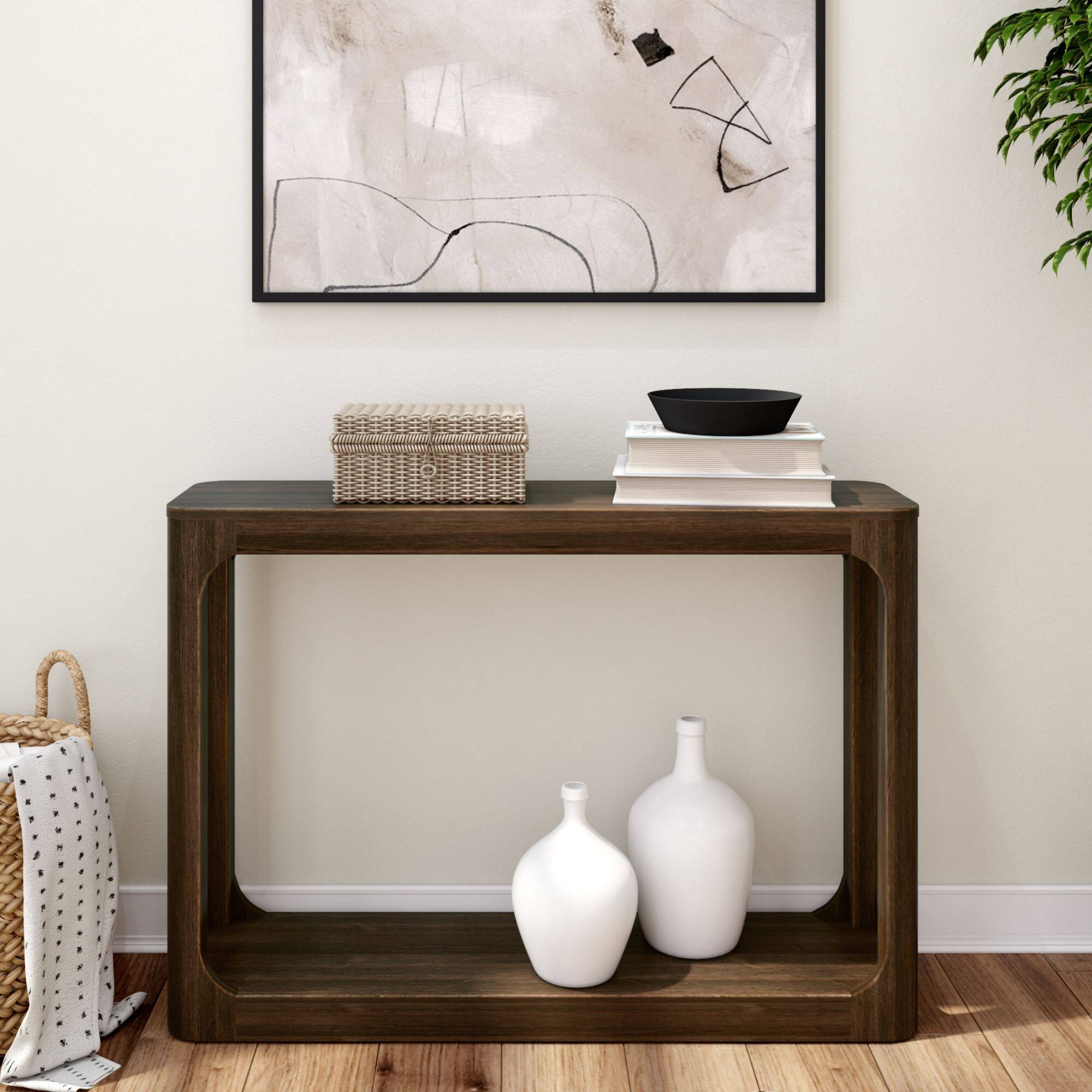 Alt View 1. Plank+Beam - Forma Console Table with Bottom Shelf (46in / 170mm), Walnut - Walnut.