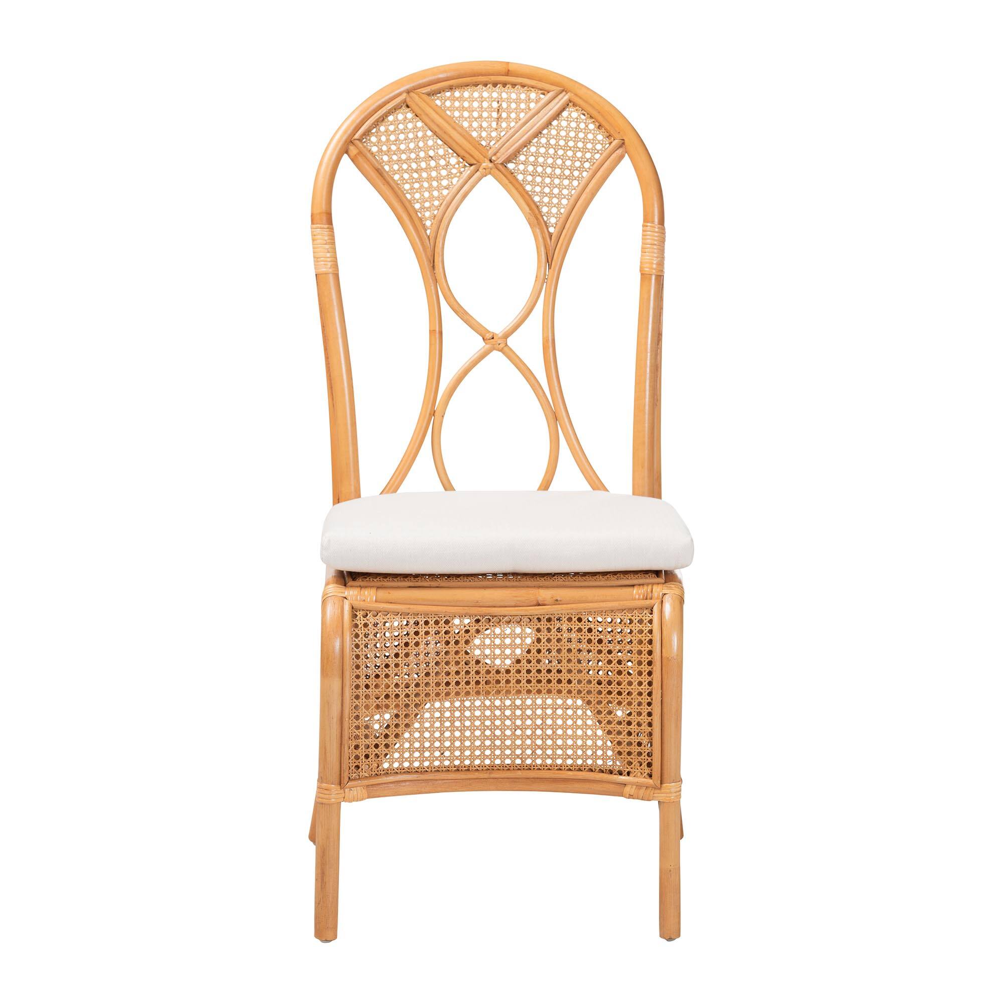 Angle. bali & pari - Elsa Natural Rattan Dining Chair - Handcrafted Wicker Side Chair with Openwork Back and Woven Detailing, Boho Seating - Light Honey.
