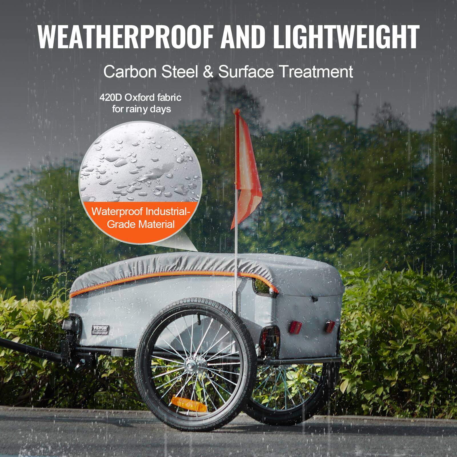 WEATHERPROOF AND LIGHTWEIGHT  
Carbon Steel & Surface Treatment  
420D Oxford fabric for rainy days  
Waterproof Industrial-Grade Material