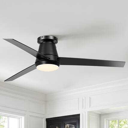 Front. Vaczon - 52" Modern Reversible Blades Smart Flush Mount Ceiling Fan with App Control and 3CCT Dimmable LED - Black.
