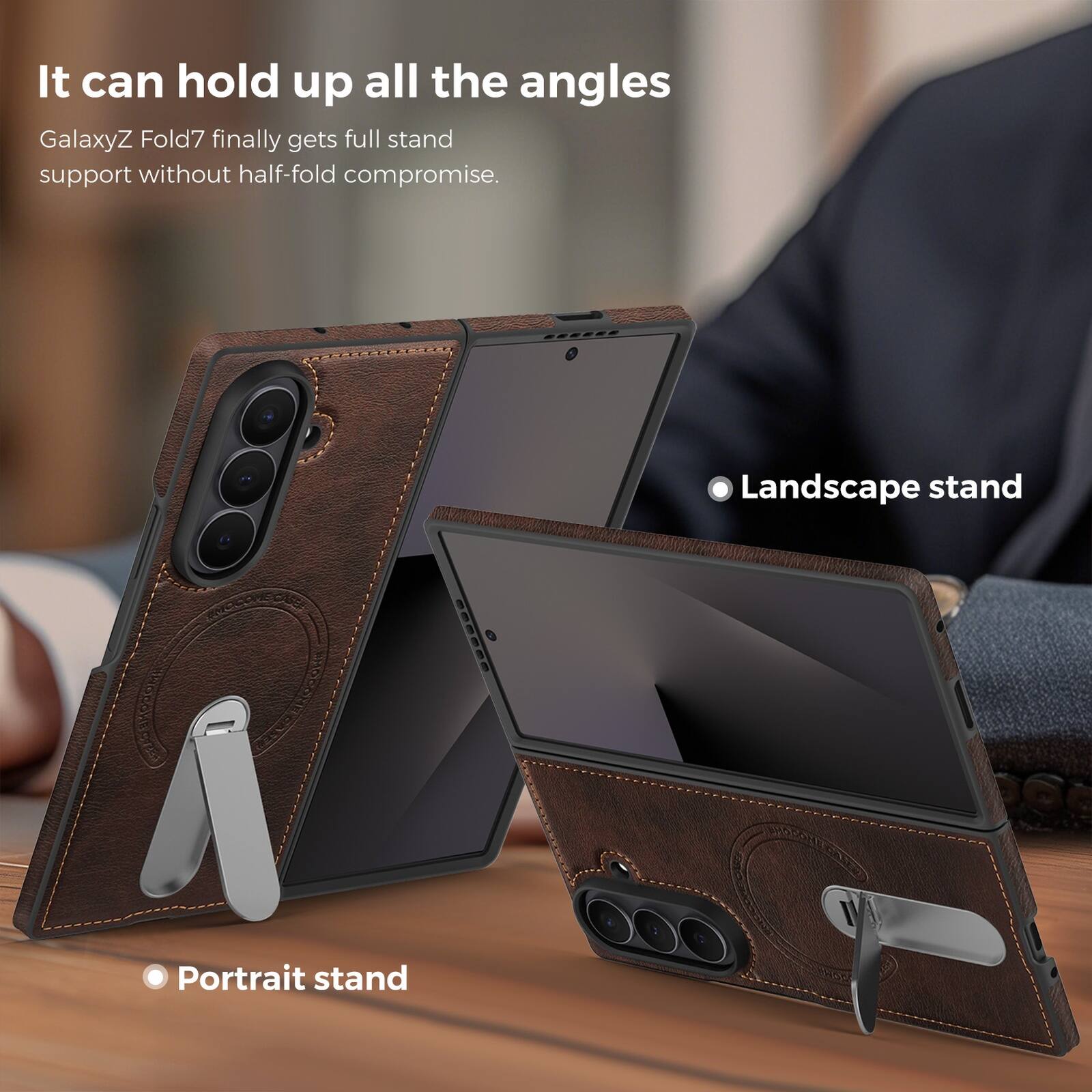 It can hold up all the angles

GalaxyZ Fold7 finally gets full stand support without half-fold compromise.

- Landscape stand
- Portrait stand