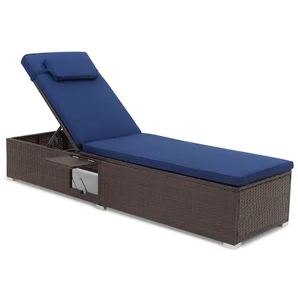 Front. Gymax - Gymax Chaise Lounge w/ 6-level Backrest Comfy Seat & Headrest Backyard Patio Navy - Navy.